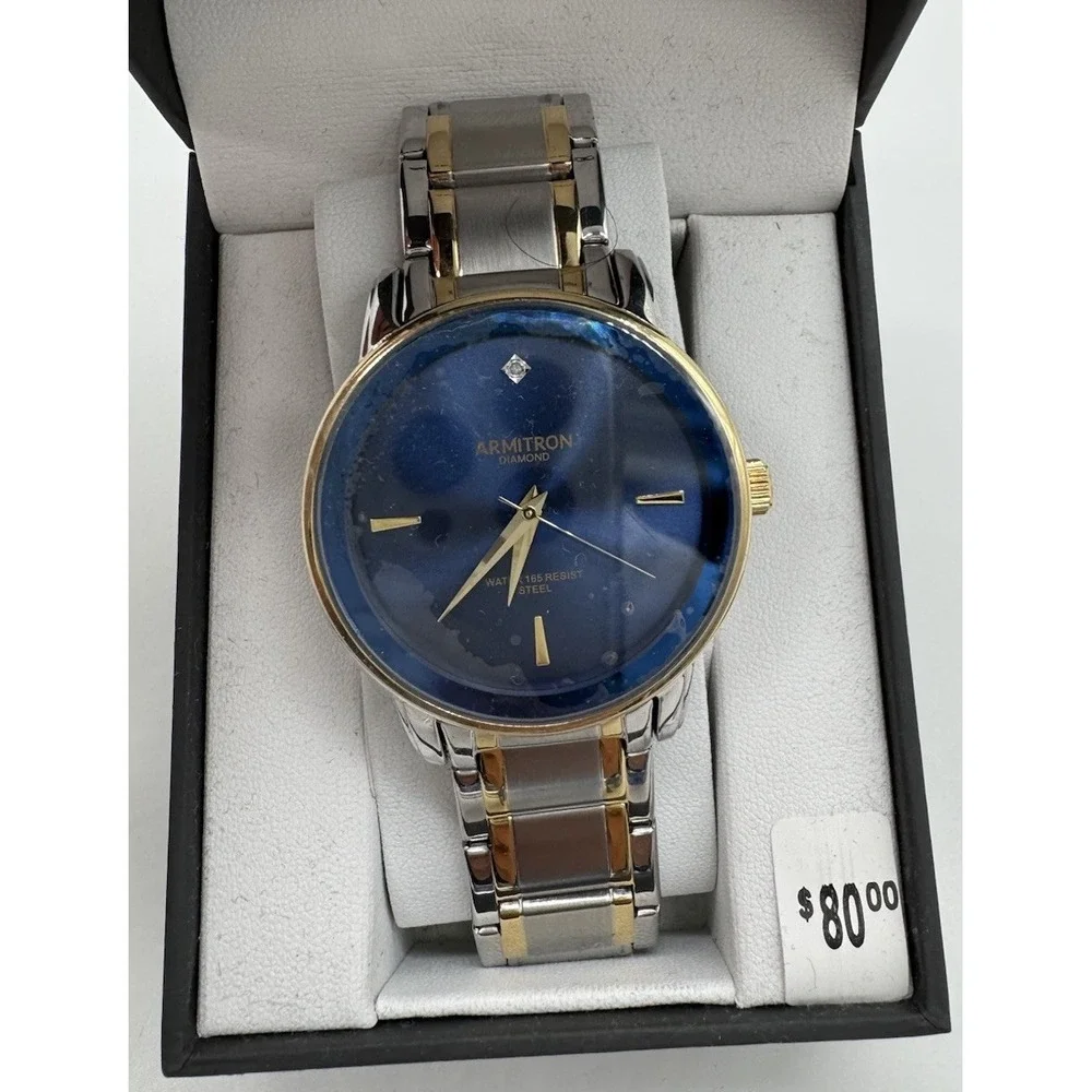 Armitron Mens Diamond Blue Dial Two Tone Quartz Watch 20/5263TT New Battery